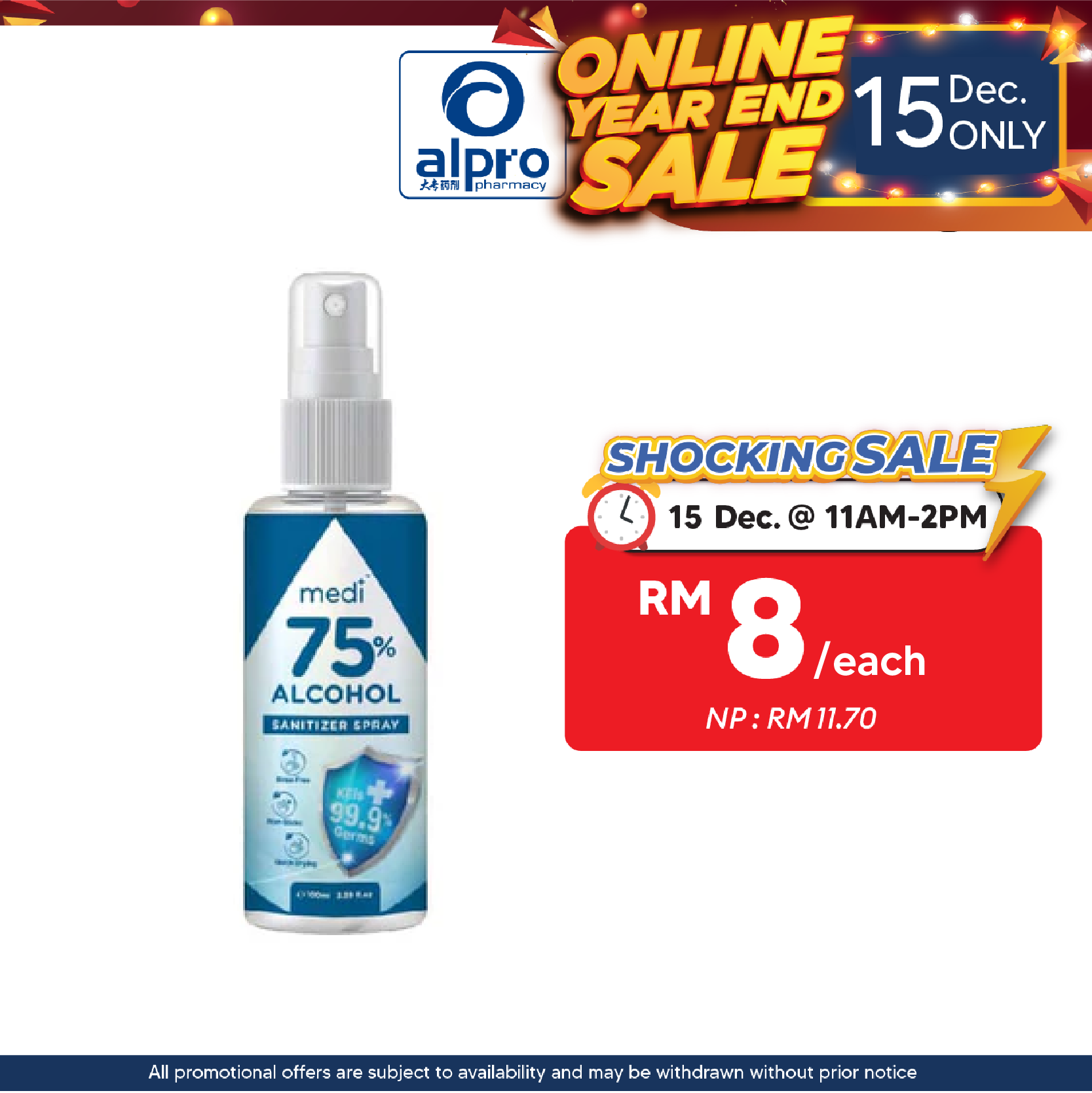 Medi75 Alcohol Sanitizer Spray 100ml | Kill 99.9% Germs