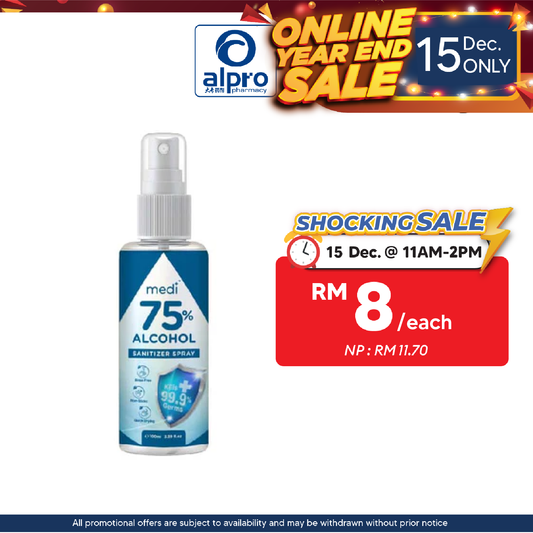 Medi75 Alcohol Sanitizer Spray 100ml | Kill 99.9% Germs Alpro Pharmacy