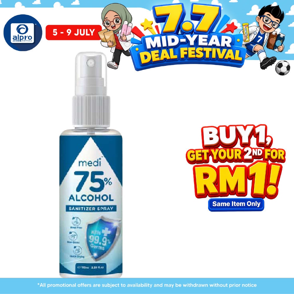 Medi75 Alcohol Sanitizer Spray 100ml | Kill 99.9% Germs Medi+