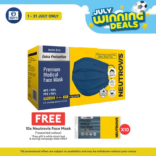 Neutrovis 4ply Premium Medical Face Mask with Extra Protection (Denim Blue) 50s | For Kids Neutrovis