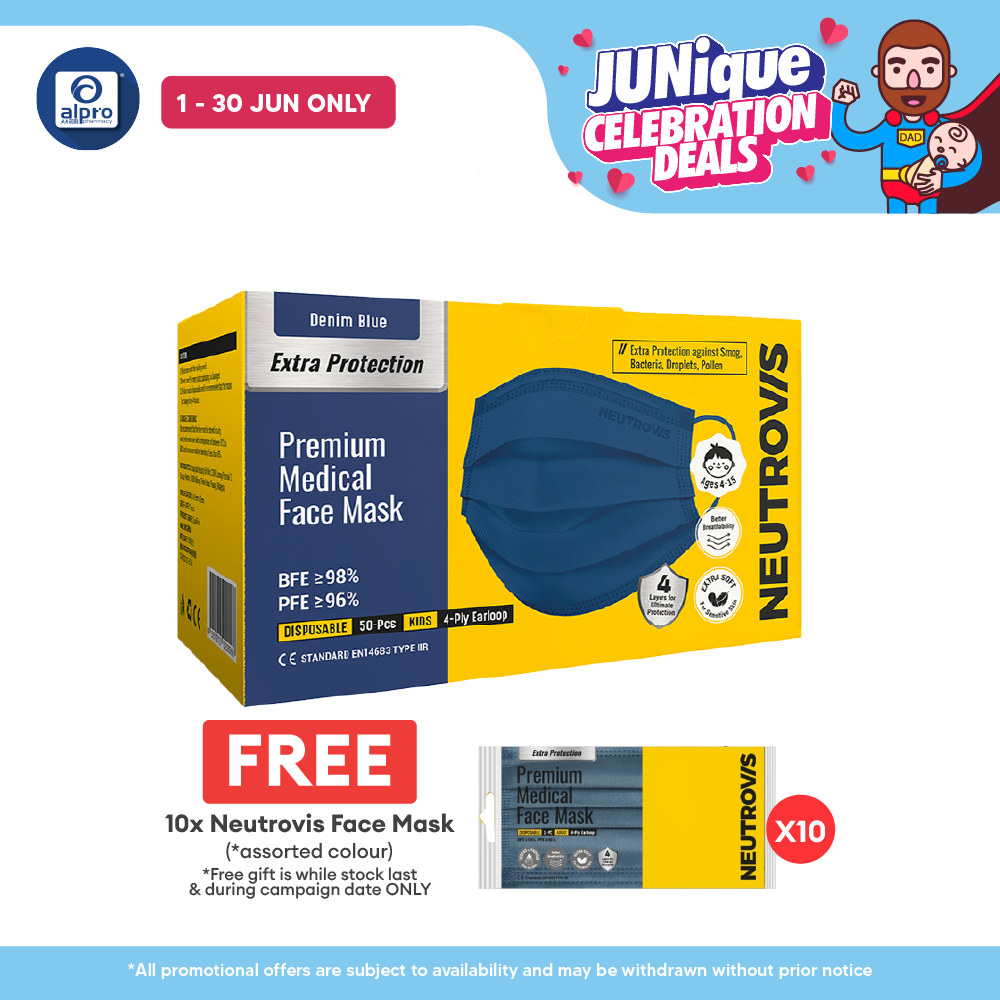 Neutrovis 4ply Premium Medical Face Mask with Extra Protection (Denim Blue) 50s | For Kids Neutrovis