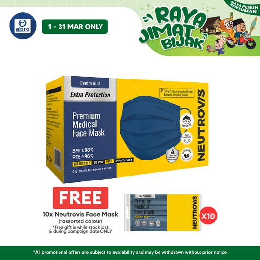 Neutrovis 4ply Premium Medical Face Mask with Extra Protection (Denim Blue) 50s | For Kids Neutrovis
