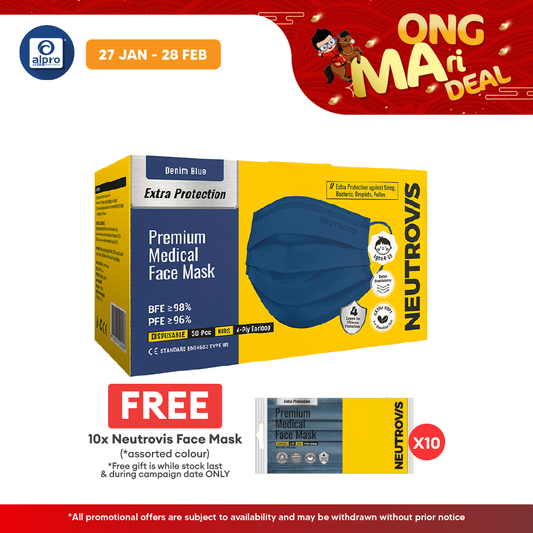 Neutrovis 4ply Premium Medical Face Mask with Extra Protection (Denim Blue) 50s | For Kids Neutrovis