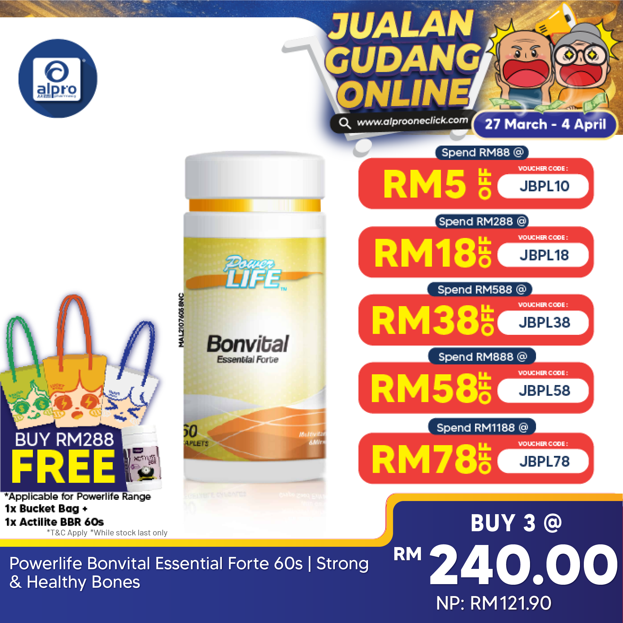 Powerlife Bonvital Essential Forte 60s | Strong & Healthy Bones Powerlife