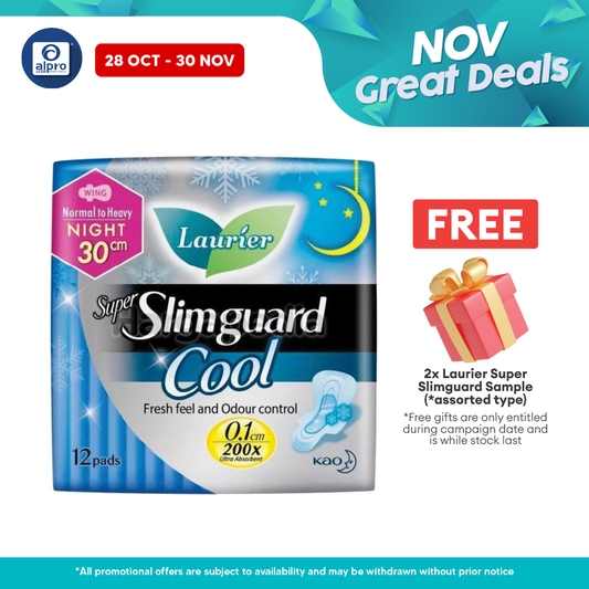 Laurier Super Slimguard Cool 30cm 12s | Ultra Dryness With High Breathability Alpro Pharmacy
