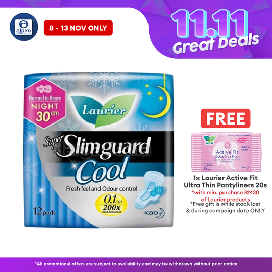 Laurier Super Slimguard Cool 30cm 12s | Ultra Dryness With High Breathability Laurier