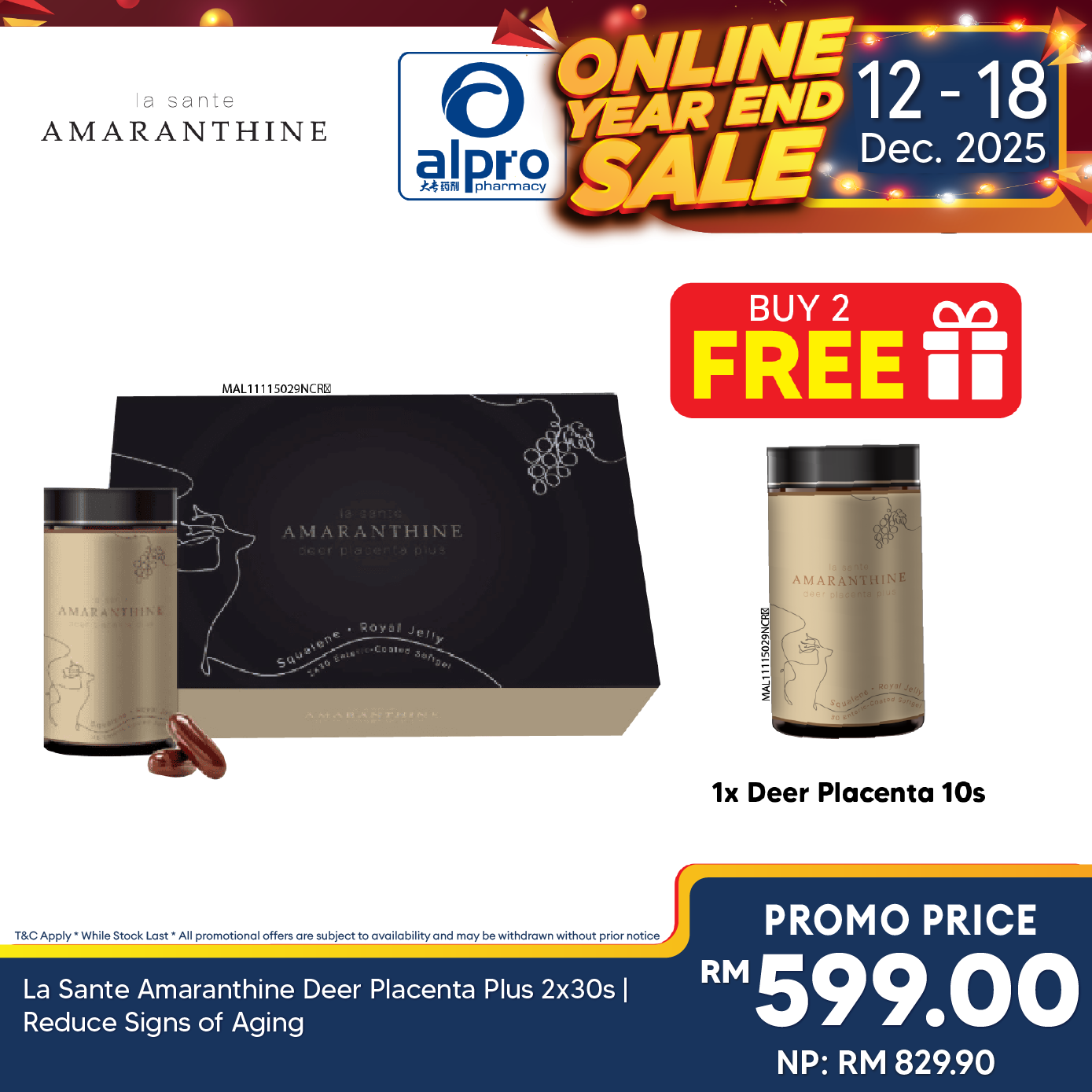 La Sante Amaranthine Deer Placenta Plus 2x30s | Reduce Signs of Aging La Sante