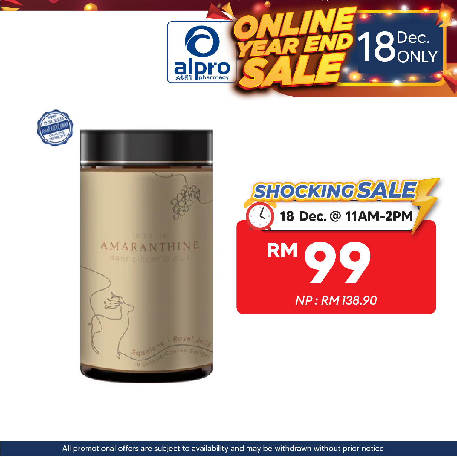 La Sante Amaranthine Deer Placenta Plus 10s | Stimulates the Renewal of Aged La Sante