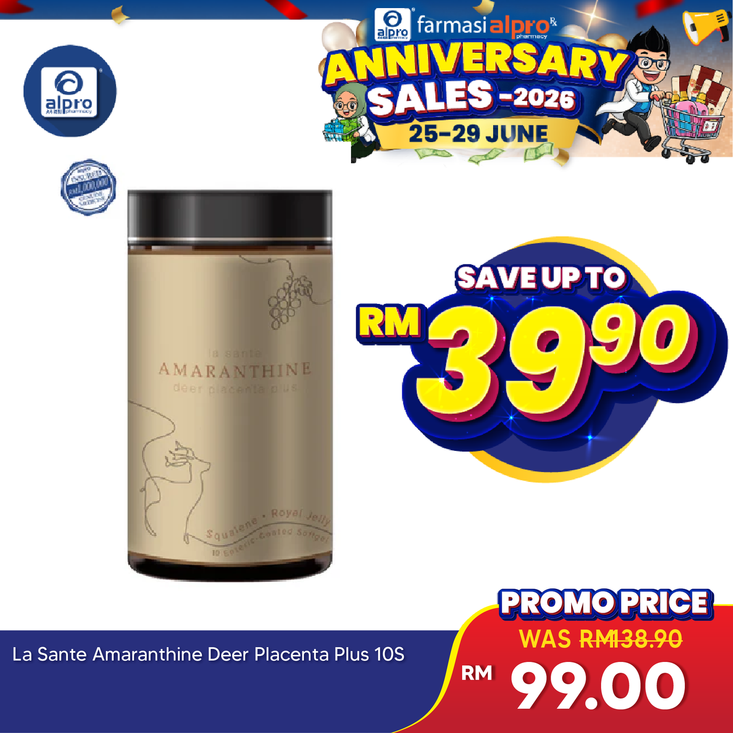 La Sante Amaranthine Deer Placenta Plus 10s | Stimulates the Renewal of Aged La Sante