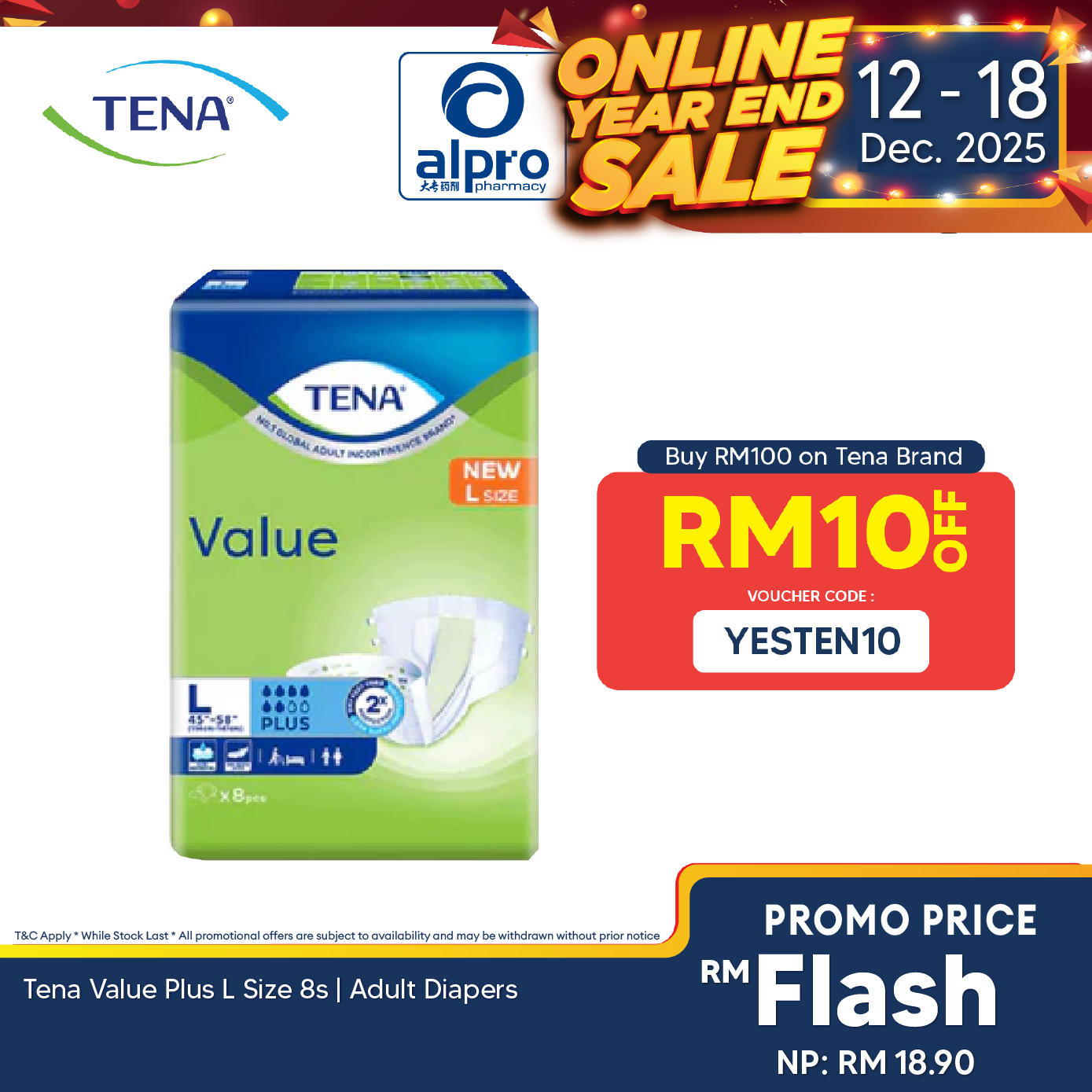 Tena Value Plus L Size 8s | Adult Diapers Tena