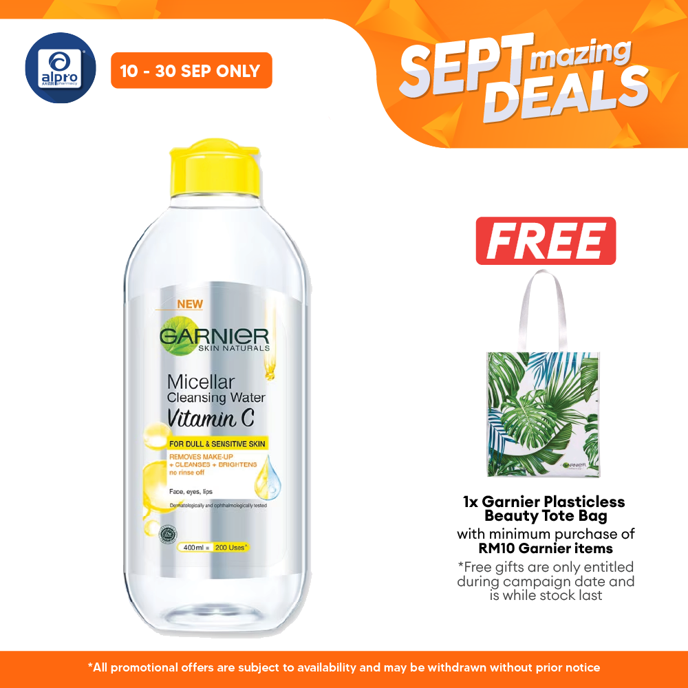 Garnier Micellar Cleansing Water Vit C 400ml | For Brightening Skin Alpro Pharmacy