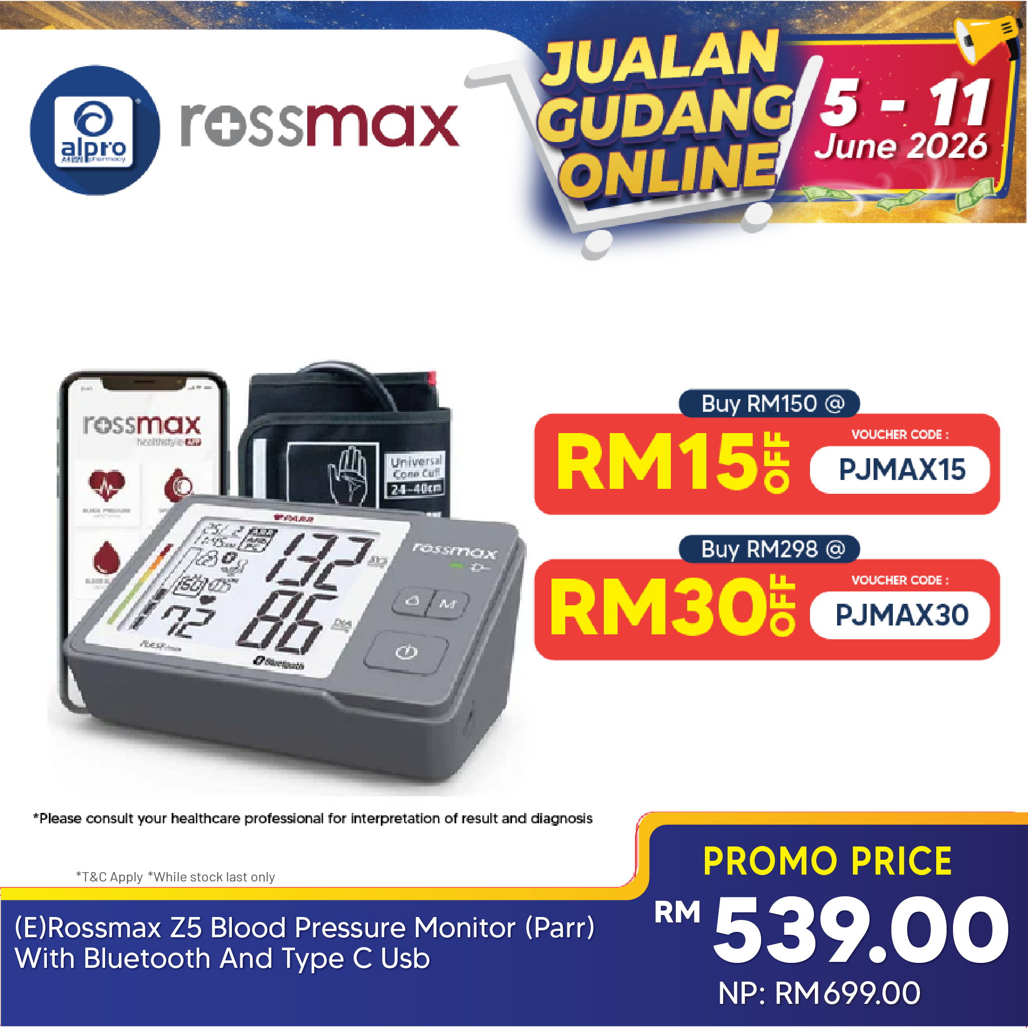 Rossmax Z5 Blood Pressure Monitor (PARR) | With Bluetooth And Type C USB Rossmax