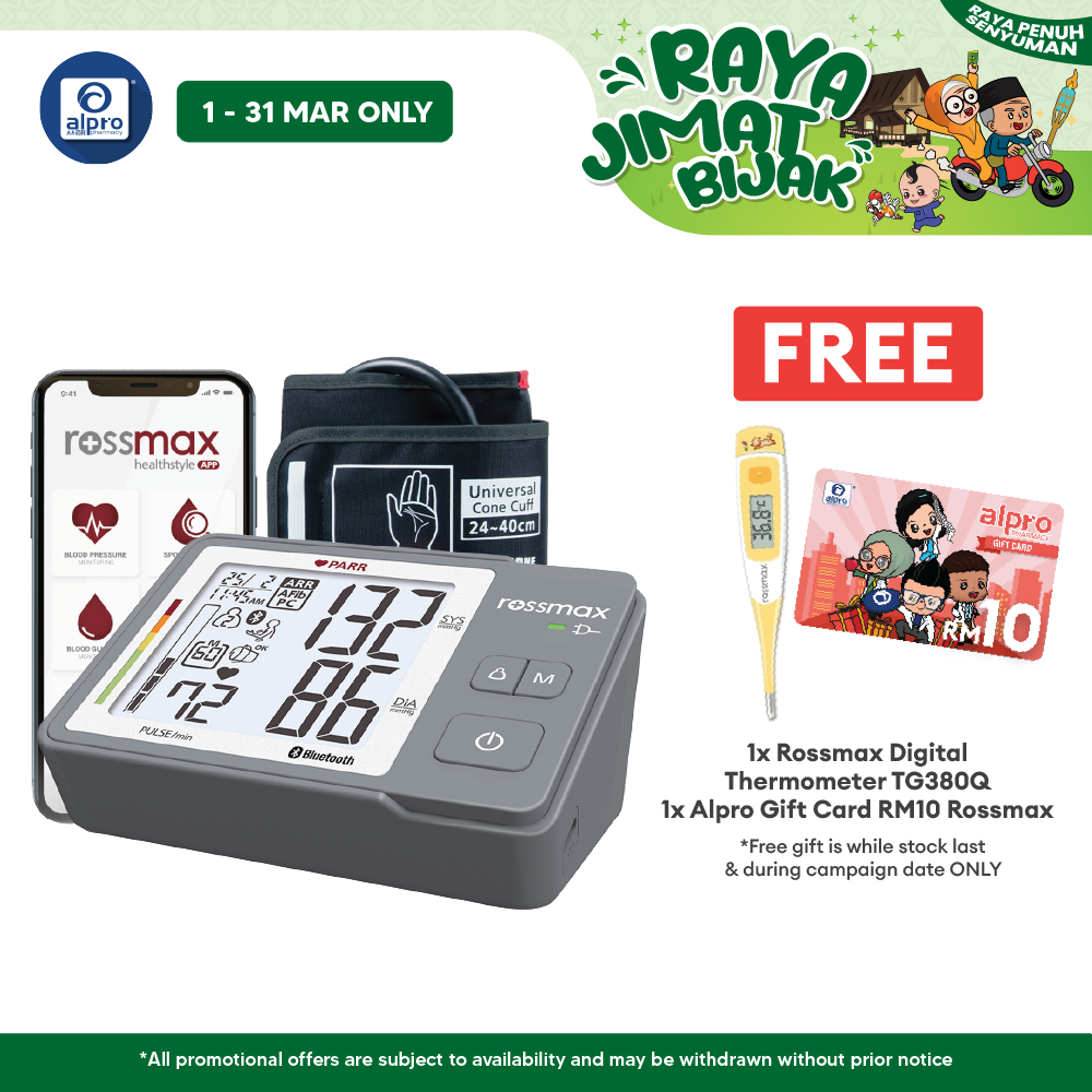 Rossmax Z5 Blood Pressure Monitor (PARR) | With Bluetooth And Type C USB Alpro Pharmacy