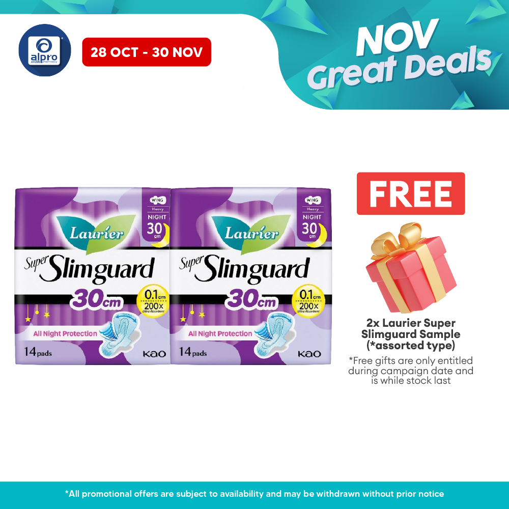 Laurier Super Slim Guard 30cm 14sX2s | Normal To Heavy Night Pads Laurier