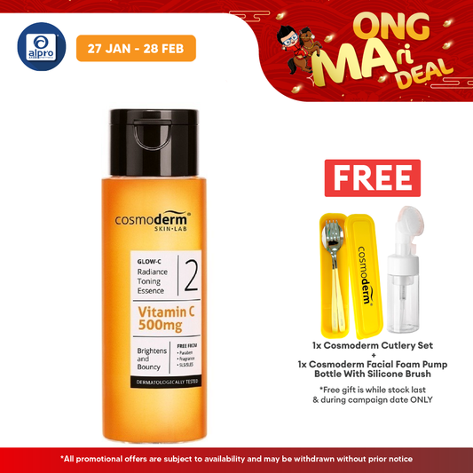 Cosmoderm Glow-C Radiance Toning Essence 500mg 100ml | Brightens & Bouncy Cosmoderm