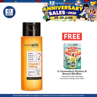 Cosmoderm Glow-C Radiance Toning Essence 500mg 100ml | Brightens & Bouncy Cosmoderm