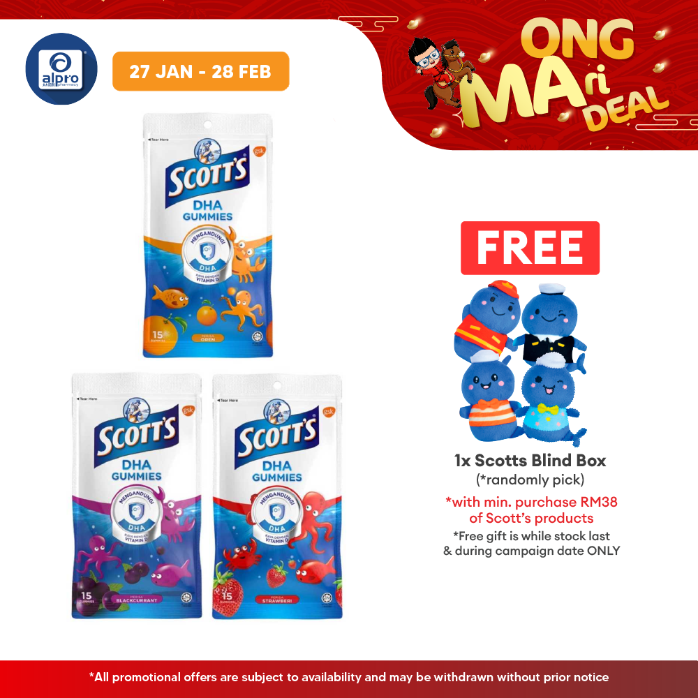 Scotts DHA Gummies Zipper Pack 15s ( Strawberry / Orange / Blackcurrant ) Scotts