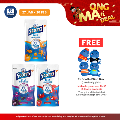 Scotts DHA Gummies Zipper Pack 15s ( Strawberry / Orange / Blackcurrant ) Scotts