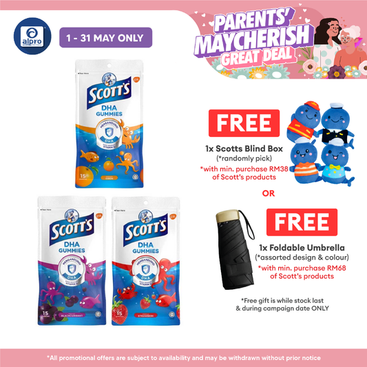 Scotts DHA Gummies Zipper Pack 15s ( Strawberry / Orange / Blackcurrant ) Scotts
