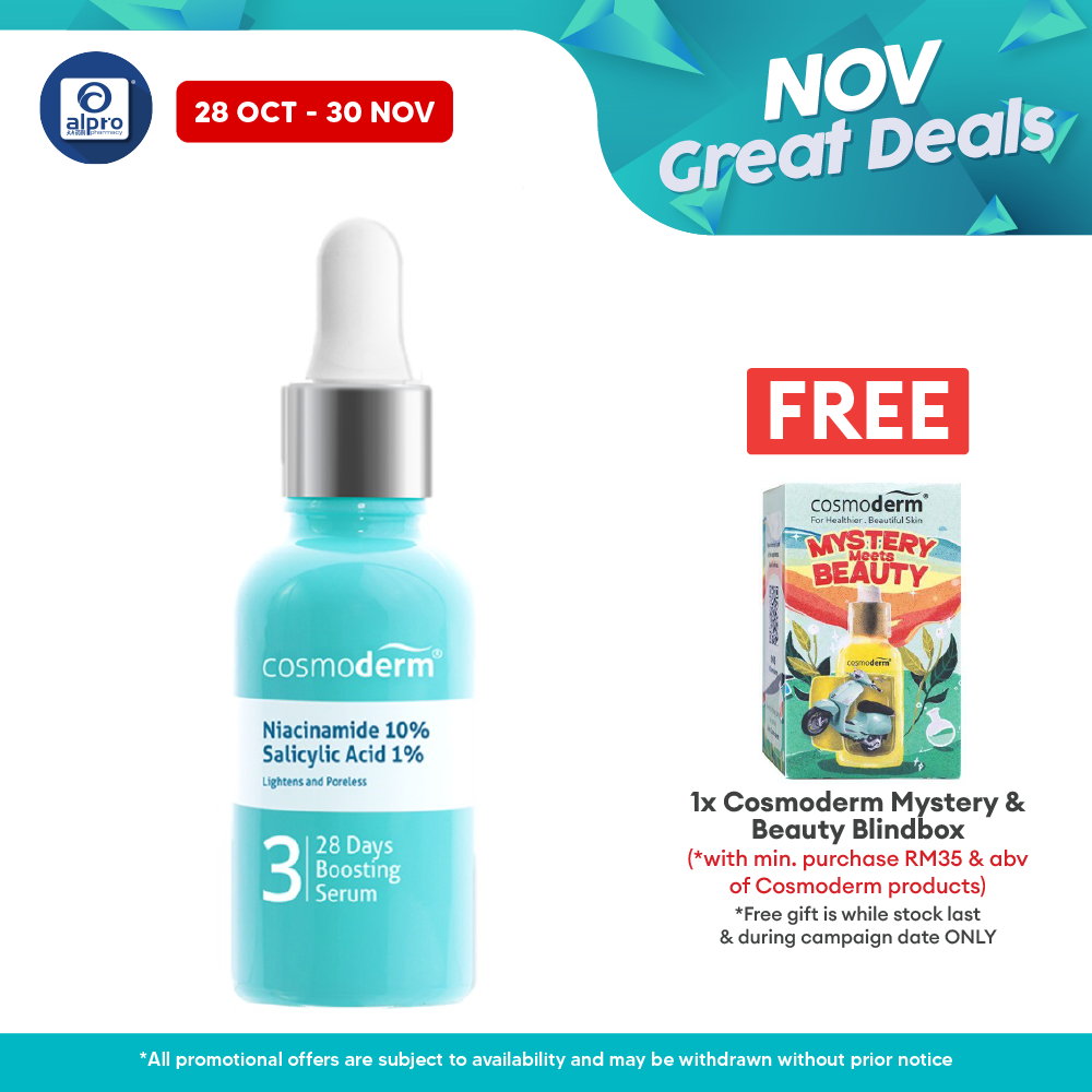 Cosmoderm Niacinamide 28 Day Boosting Serum 30ml | Suitable For Oily Skin Alpro Pharmacy