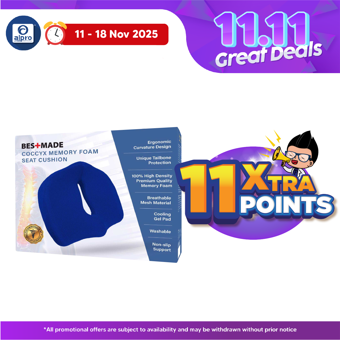 Bestmade Coccyx Memory Foam Seat Cushion | Multi-Regional Pressure Release