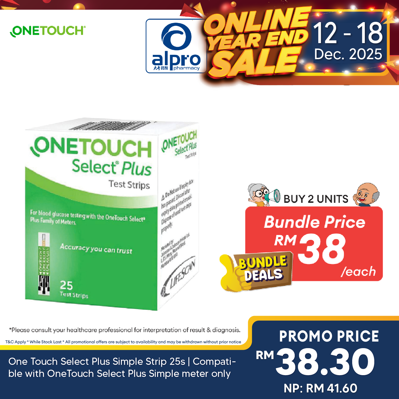 One Touch Select Plus Simple Strip 25s | Compatible with OneTouch Select Plus Simple meter only One Touch