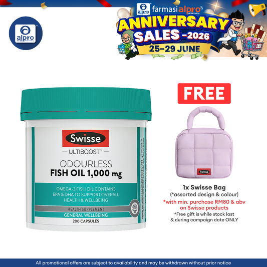 Swisse Ultiboost Odourless Fish Oil 1000mg 200s | Support Heart, Brain, Eye & Joint Health Swisse