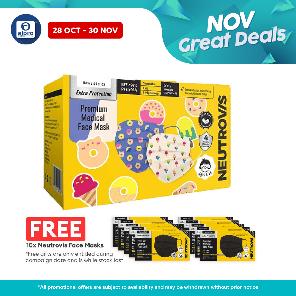 Neutrovis Kids (Ice Cream & Donut) Premium Medical 4Ply Face Mask 50s Alpro Pharmacy