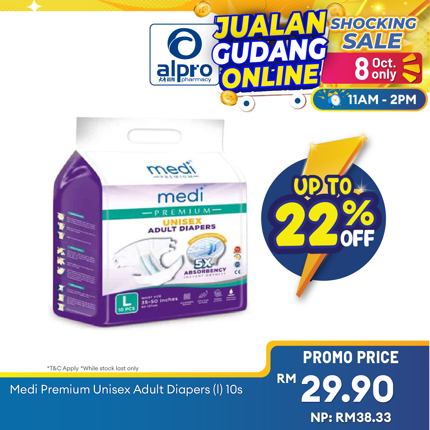 Medi Premium Unisex Adult Diapers (L) 10s Medi+