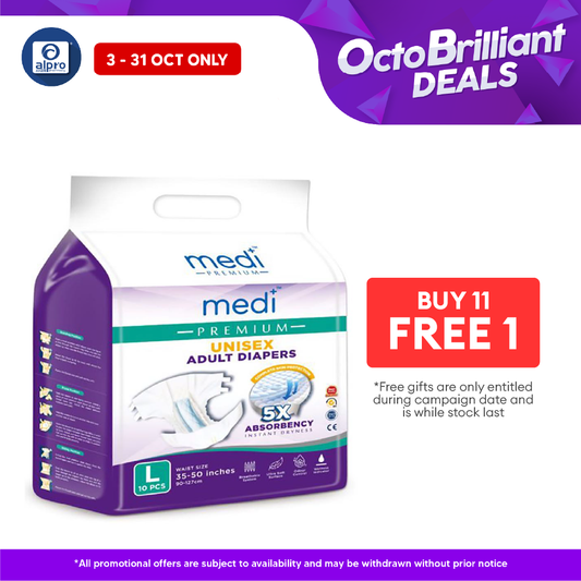 Medi Premium Unisex Adult Diapers (L) 10s Medi+