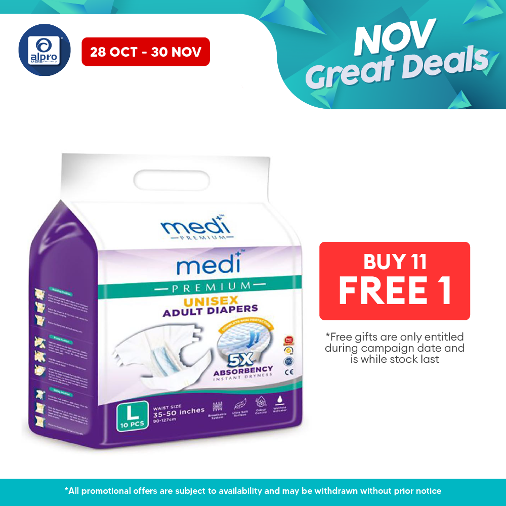 Medi Premium Unisex Adult Diapers (L) 10s Medi+