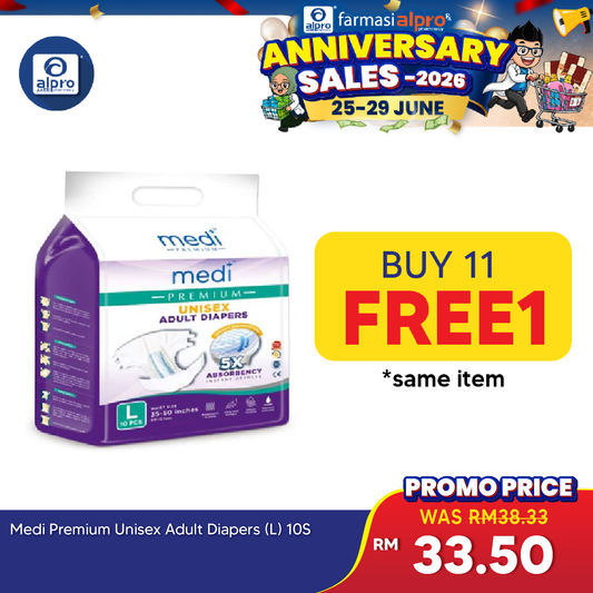 Medi Premium Unisex Adult Diapers (L) 10s Medi+