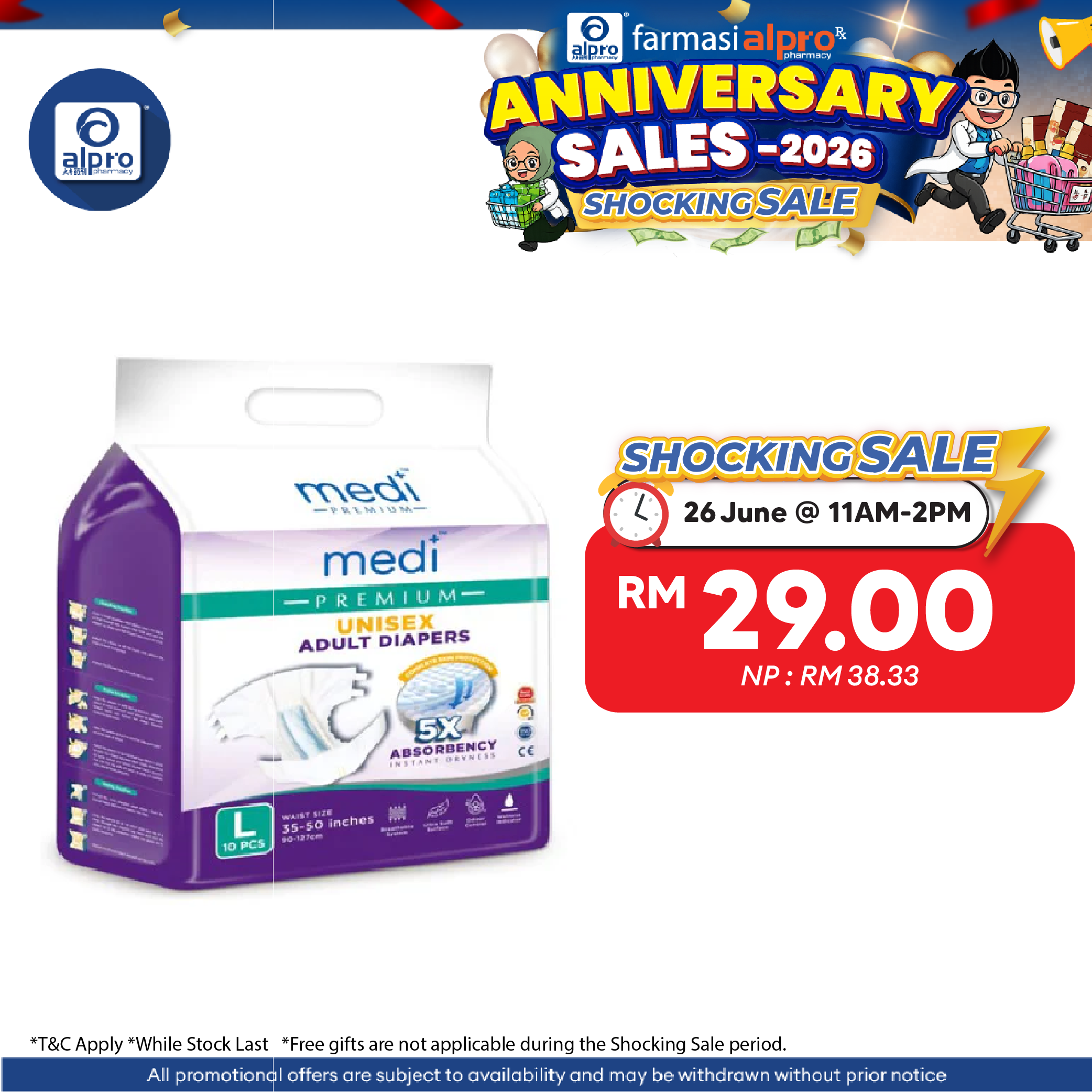 Medi Premium Unisex Adult Diapers (L) 10s Medi+