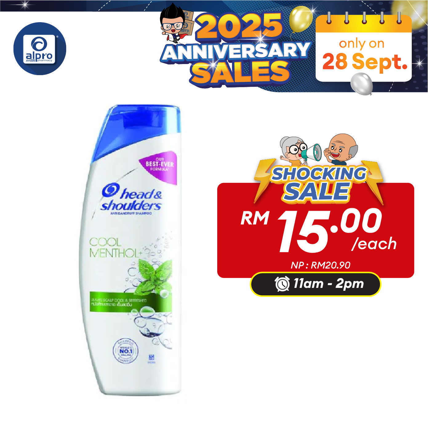 Head & Shoulder Anti-Dandruff Shampoo 350ml (Apple Fresh / Cool Mint) | Most Trusted Anti-Dandruff Shampoo Alpro Pharmacy
