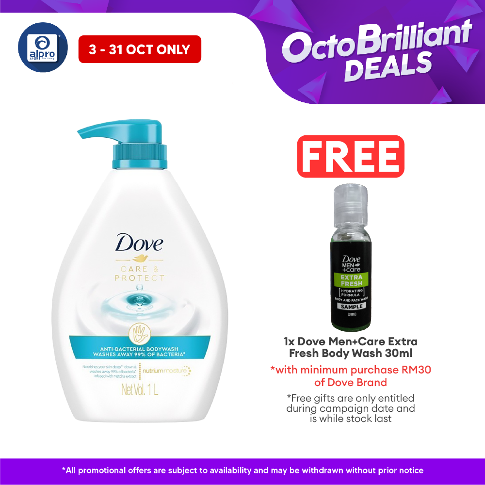 Dove Care & Protect Anti-Bacterial Body Wash 1L | Nourishing Body Wash Alpro Pharmacy