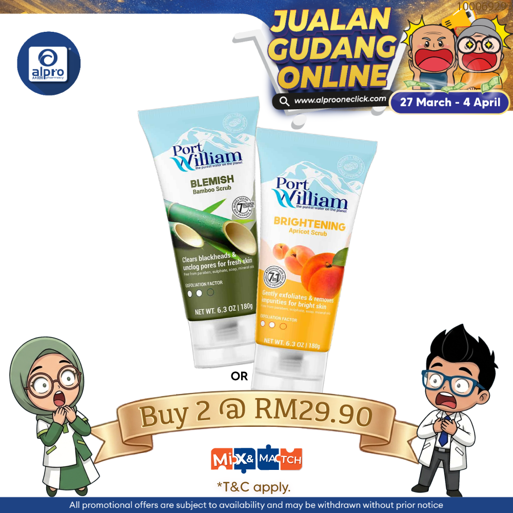 GSO Port William Blemish Bamboo Scrub 180g (Blemish Bamboo / Brightening Apricot) | Clear Blackhead & Unclog Pore Alpro Pharmacy