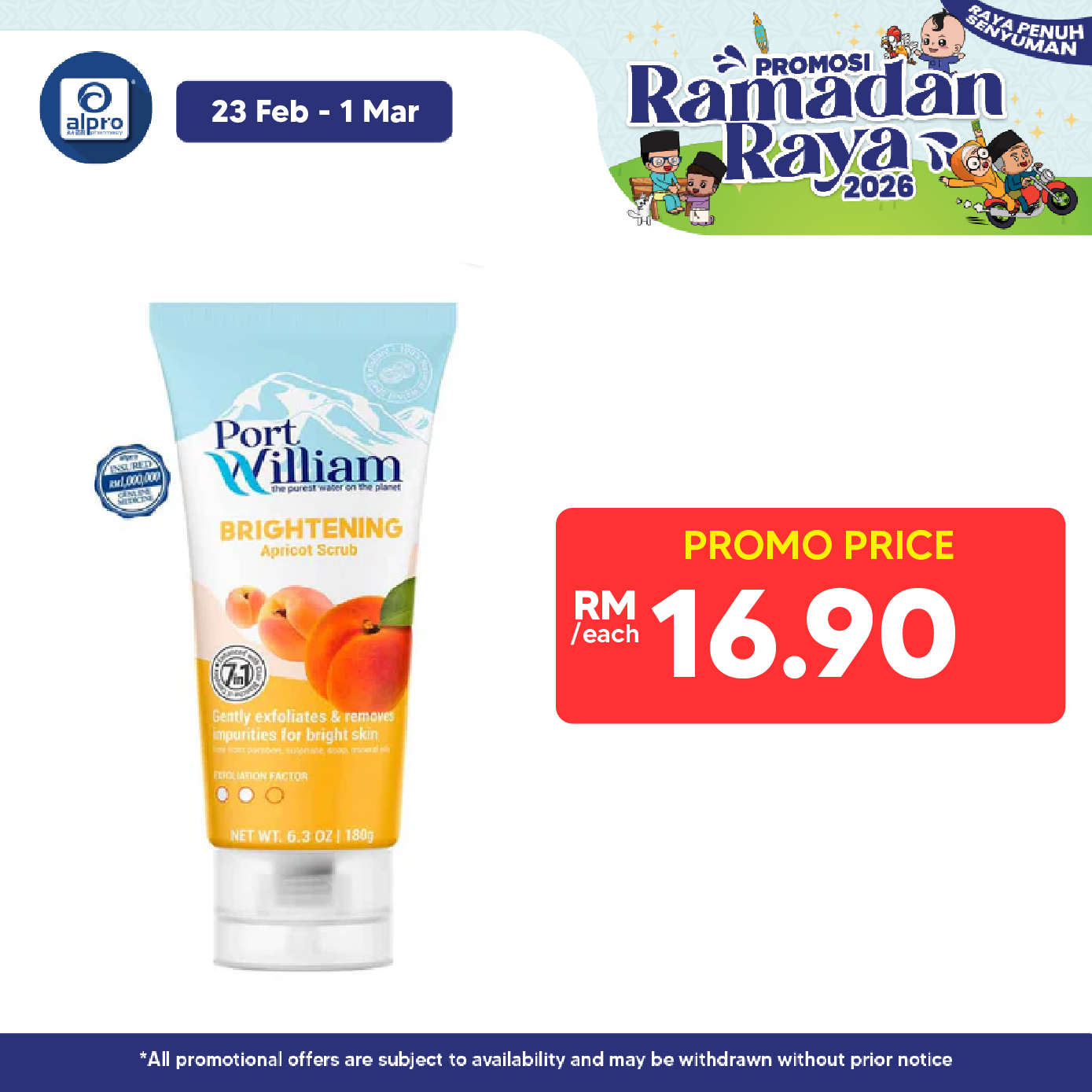 GSO Port William Blemish Bamboo Scrub 180g (Blemish Bamboo / Brightening Apricot) | Clear Blackhead & Unclog Pore Alpro Pharmacy