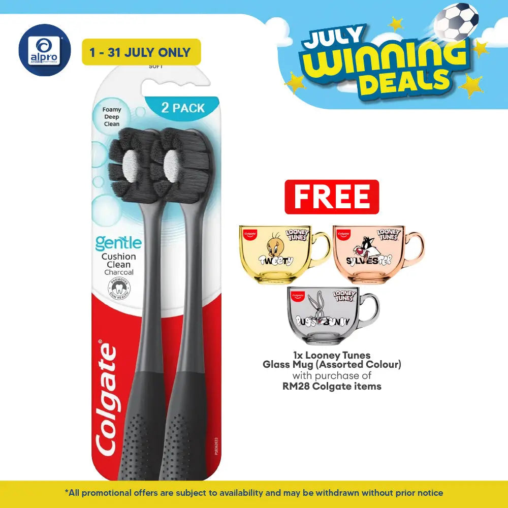 Colgate Toothbrush Cushion Clean Charcoal 2s | Fluffy Thin Charcoal Bristle Colgate