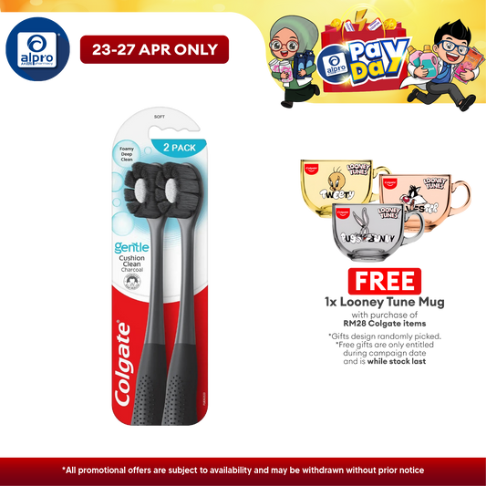 Colgate Toothbrush Cushion Clean Charcoal 2s | Fluffy Thin Charcoal Bristle Colgate