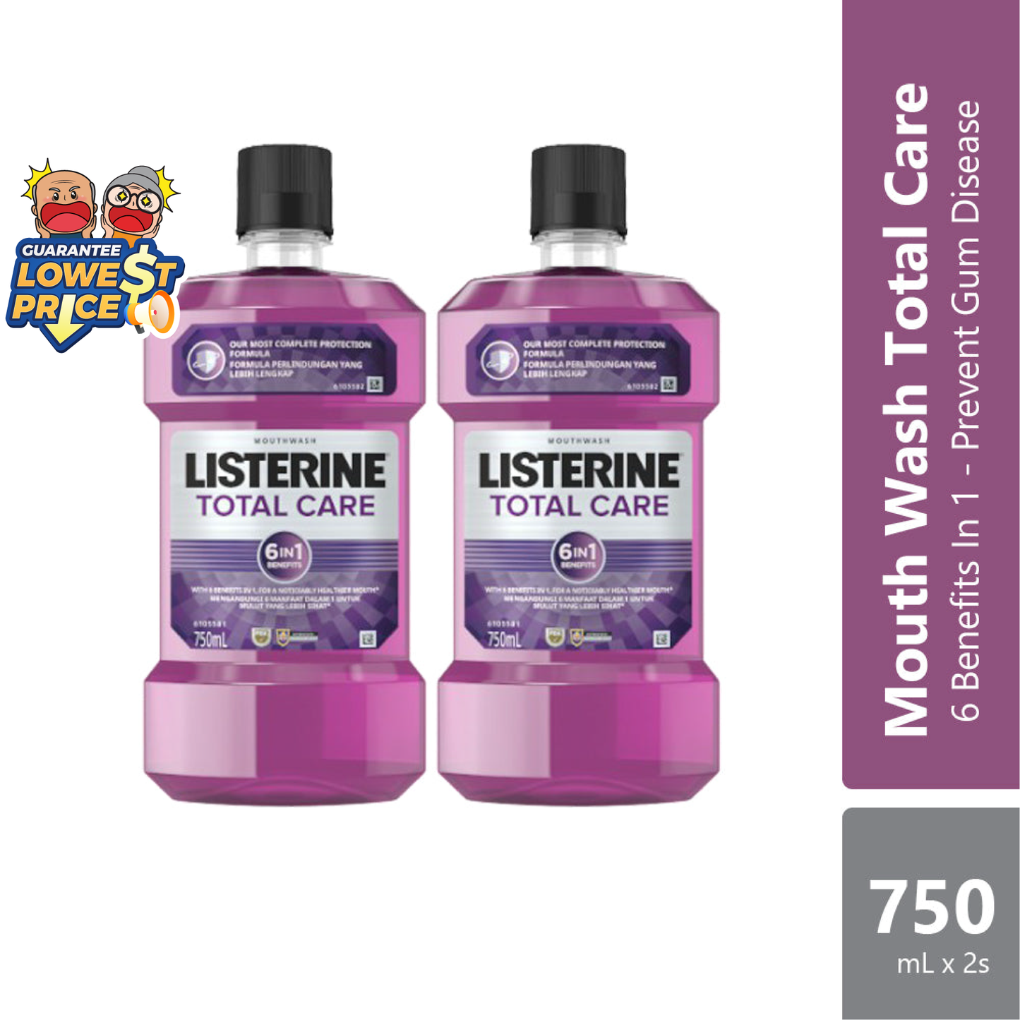 Listerine Total Care 6 in 1 750ml 2s | Strengthens Teeth with  Fluoride Listerine