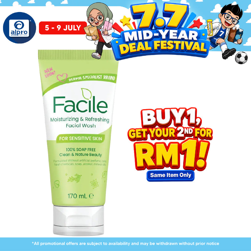 GSO Facile Moisturizing & Refreshing Facial Wash 170ml | 100% Soap Free Gentle Facial Wash GSO