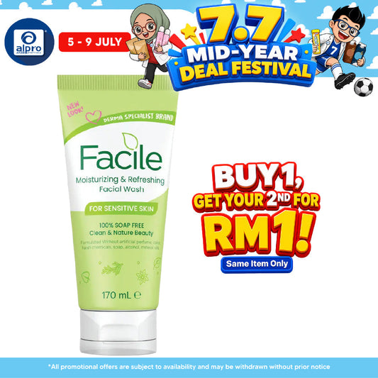 GSO Facile Moisturizing & Refreshing Facial Wash 170ml | 100% Soap Free Gentle Facial Wash GSO