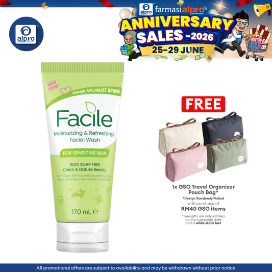 GSO Facile Moisturizing & Refreshing Facial Wash 170ml | 100% Soap Free Gentle Facial Wash GSO