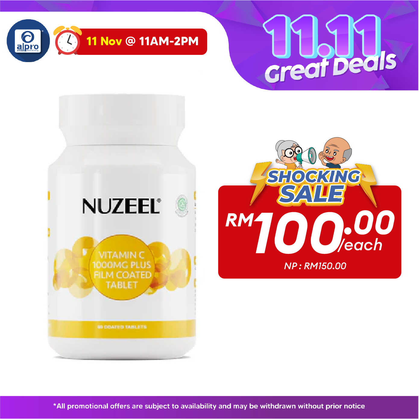 Nuzeel Vitamin C 1000mg Plus Film Coated Tablet 60s | Maintain Overall Health Nuzeel