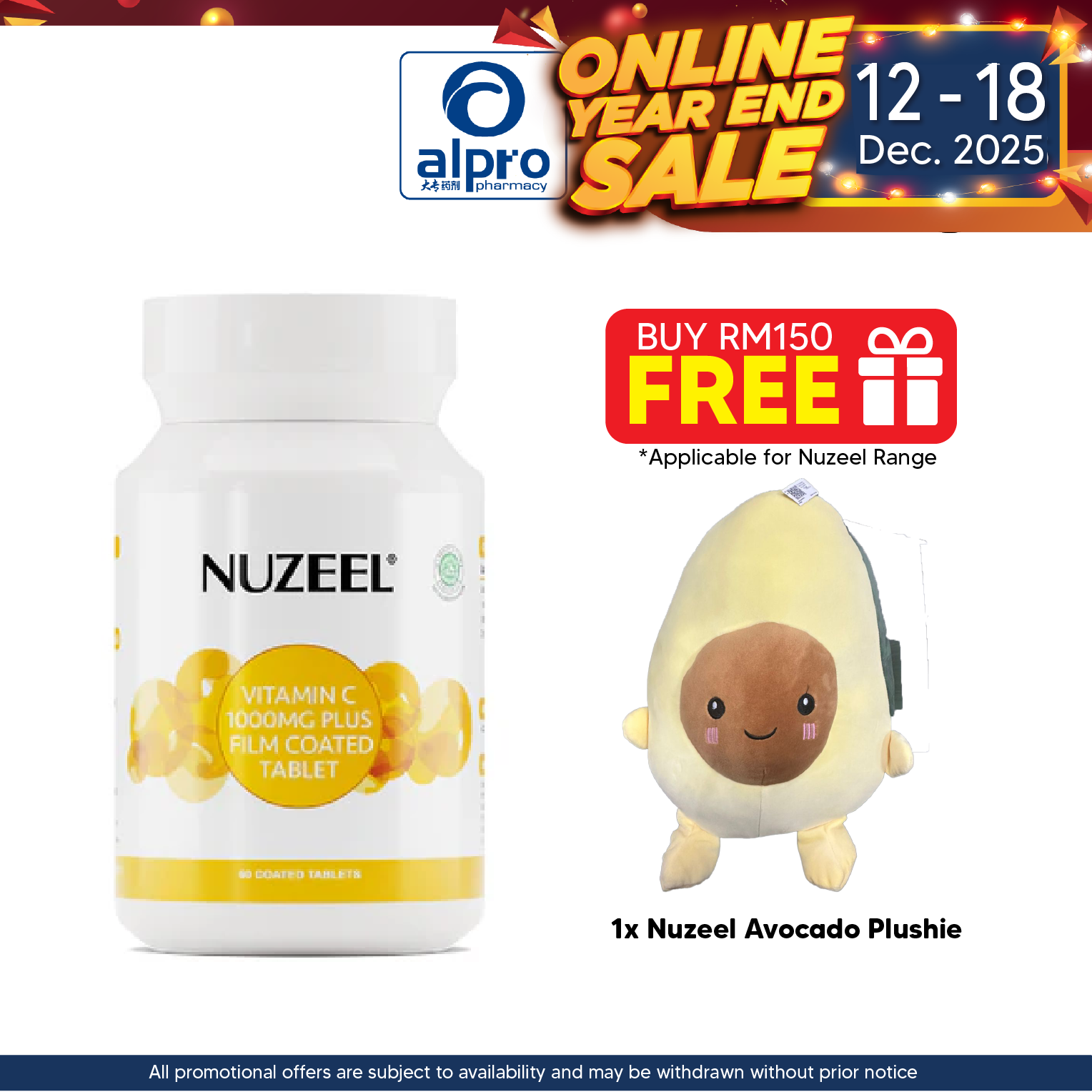 Nuzeel Vitamin C 1000mg Plus Film Coated Tablet 60s | Maintain Overall Health