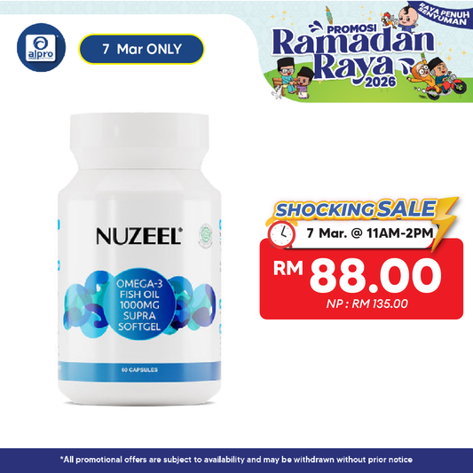 Nuzeel Omega 3 Fish Oil 1000mg Supra  Softgel 60s | Brain & Nerve System Support Nuzeel