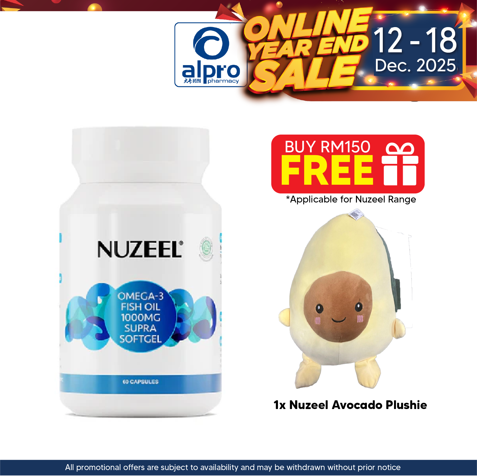 Nuzeel Omega 3 Fish Oil 1000mg Supra  Softgel 60s | Brain & Nerve System Support