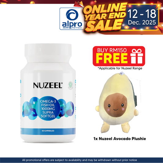 Nuzeel Omega 3 Fish Oil 1000mg Supra  Softgel 60s | Brain & Nerve System Support