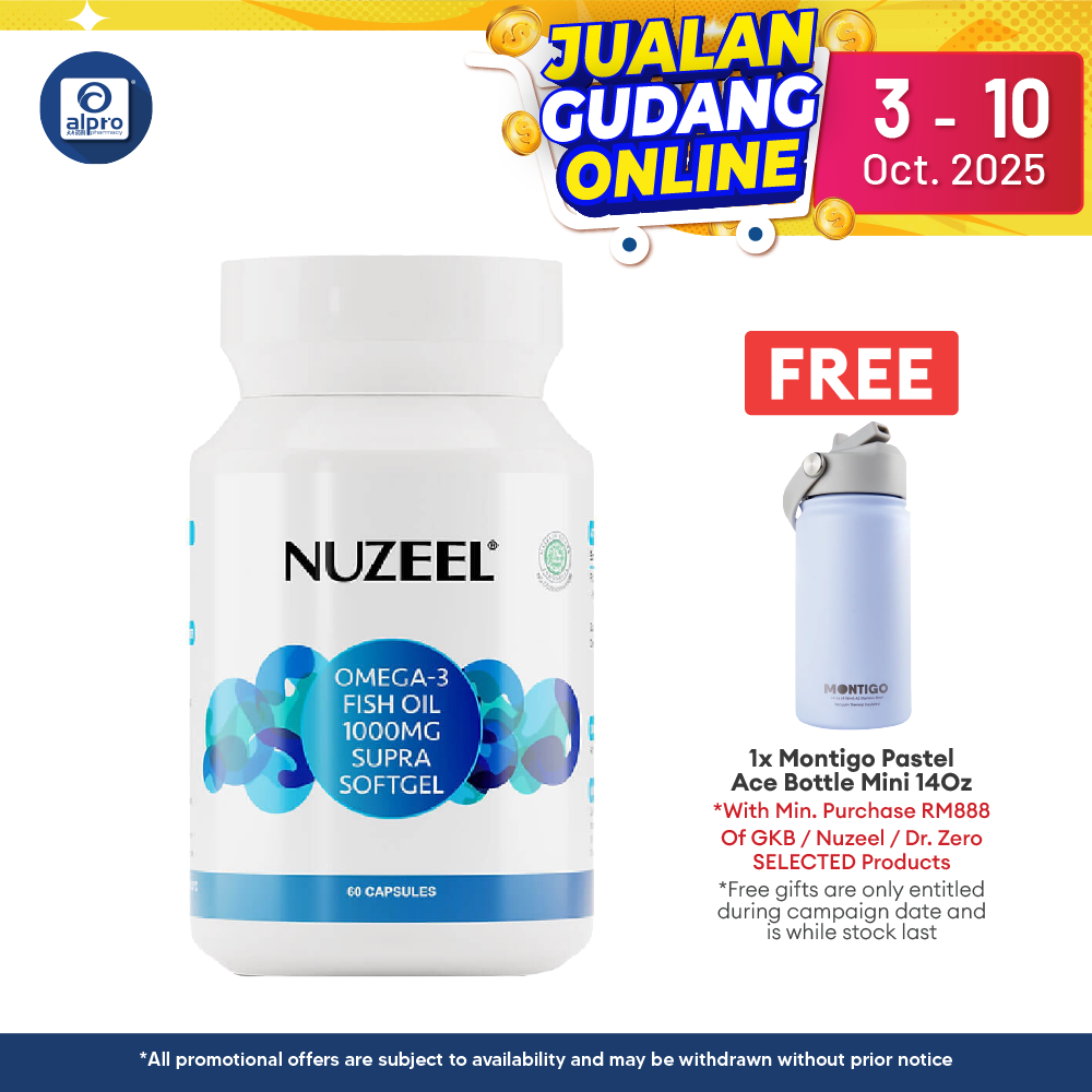 Nuzeel Omega 3 Fish Oil 1000mg Supra  Softgel 60s | Brain & Nerve System Support Nuzeel