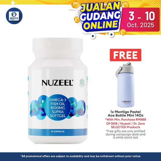 Nuzeel Omega 3 Fish Oil 1000mg Supra  Softgel 60s | Brain & Nerve System Support Nuzeel